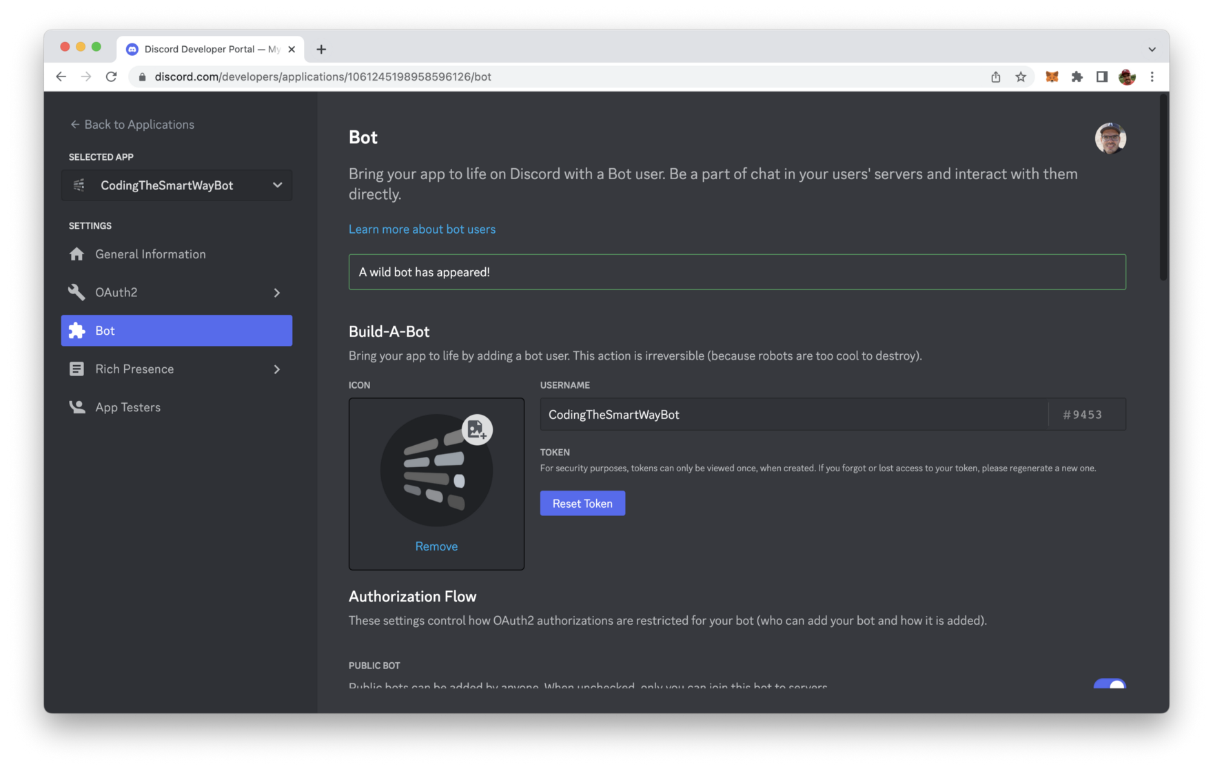 Discord Developer Dashboard