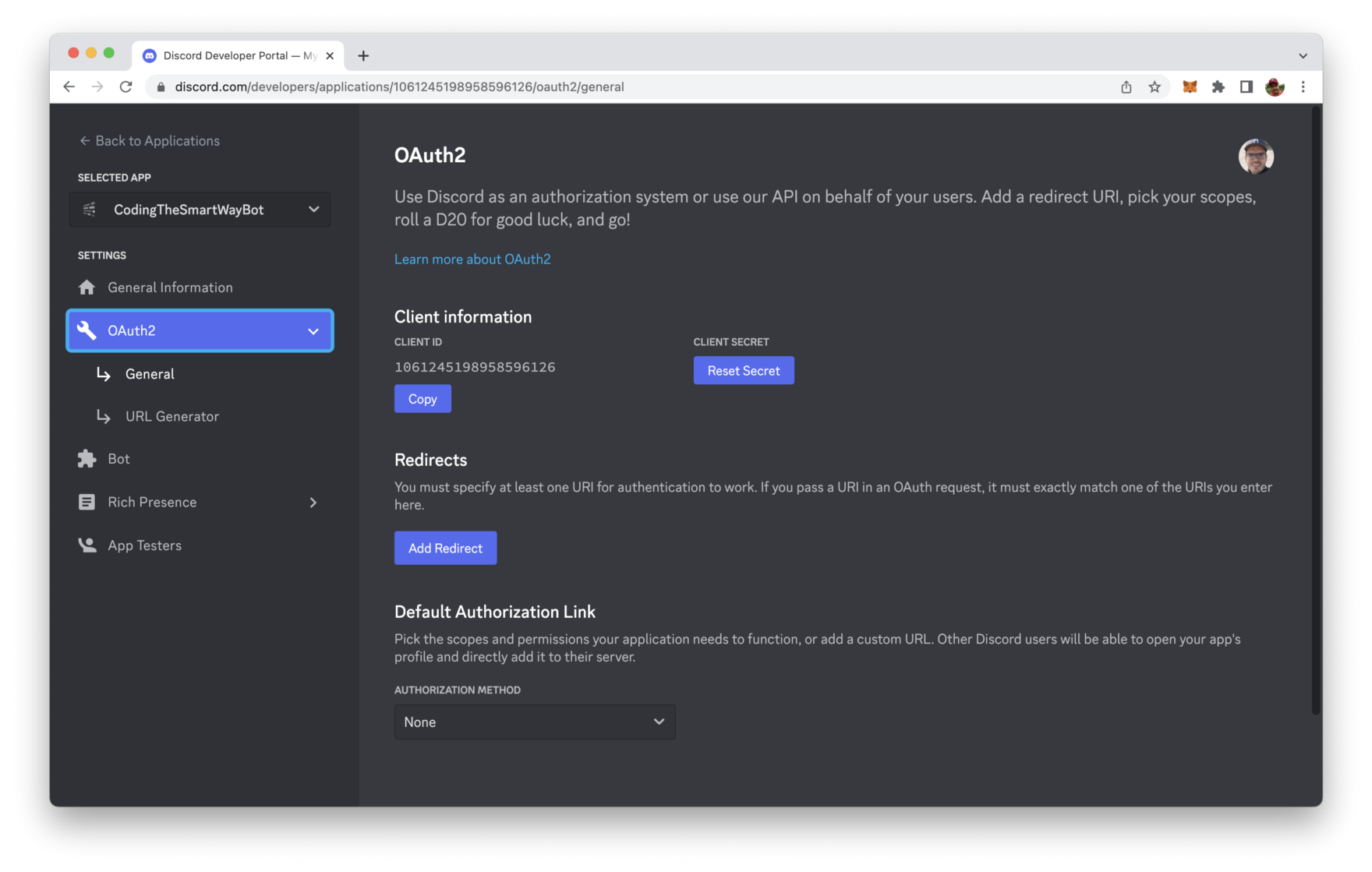 Discord Developer Dashboard