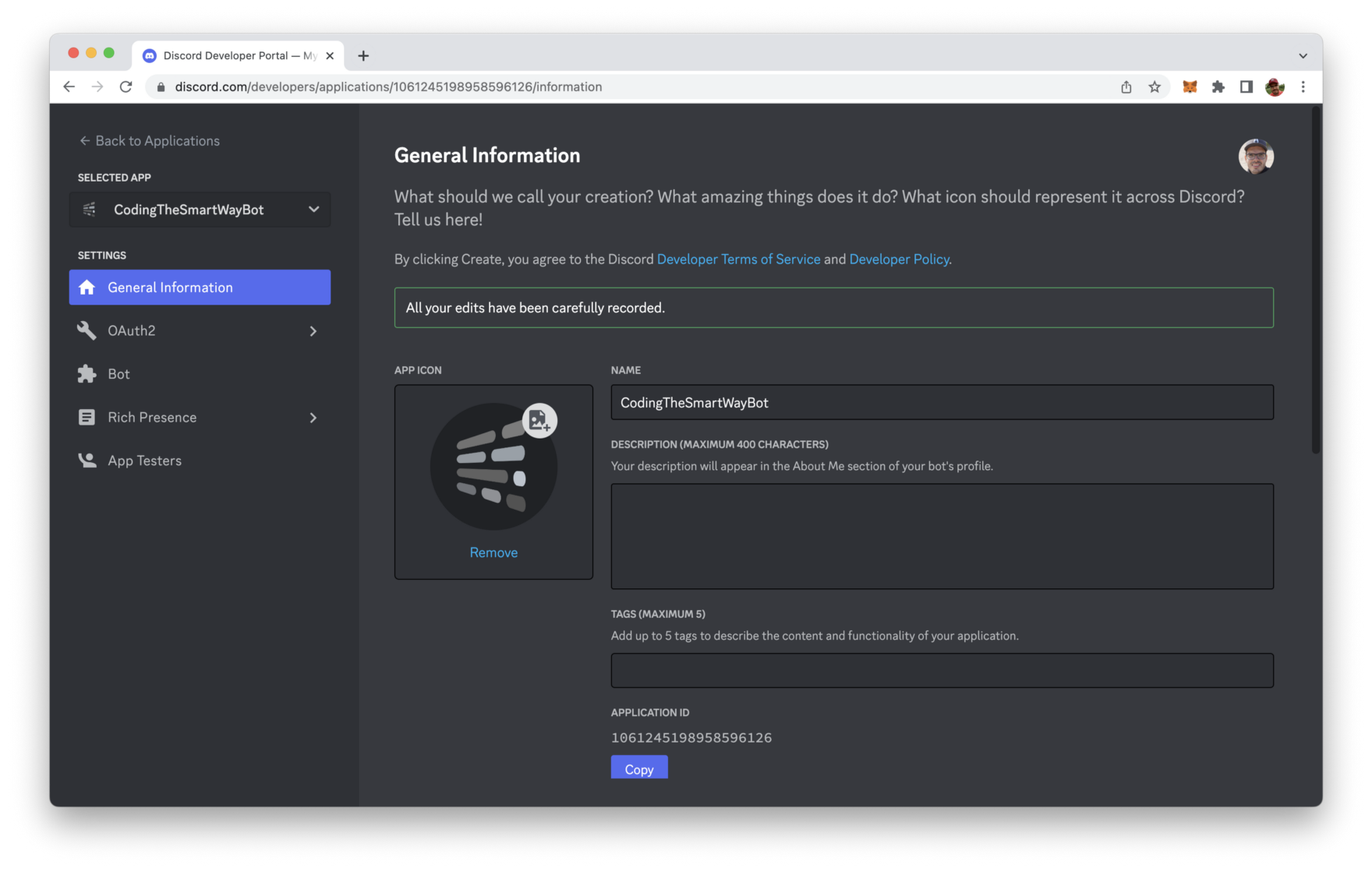 Discord Developer Dashboard