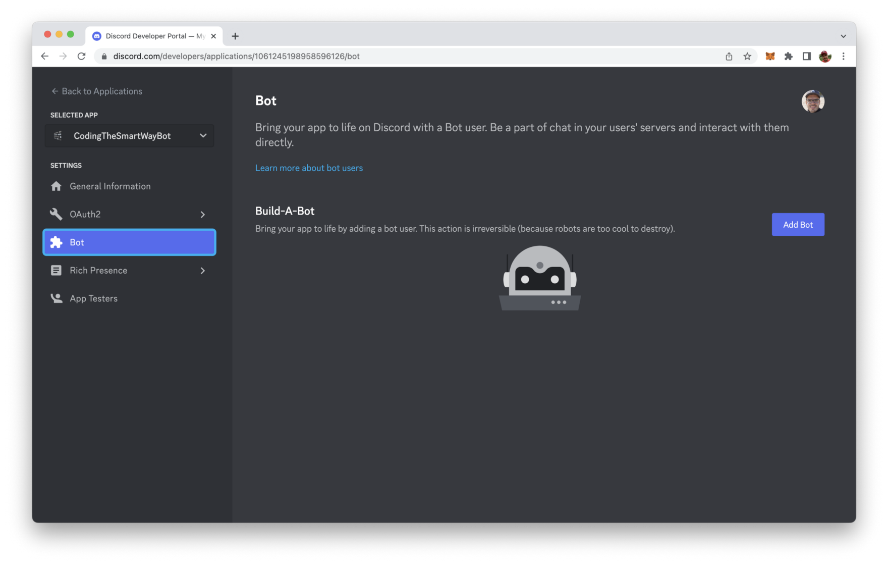 Discord Developer Dashboard