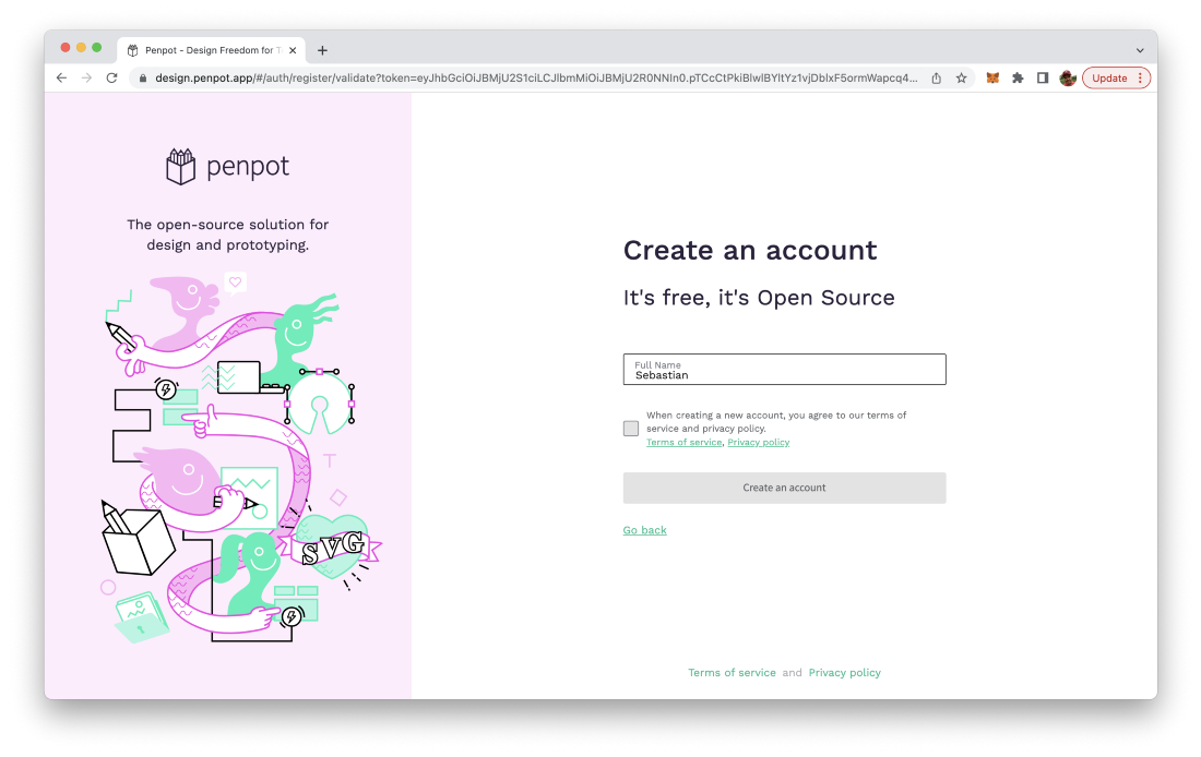 Penpot is asking for your full name