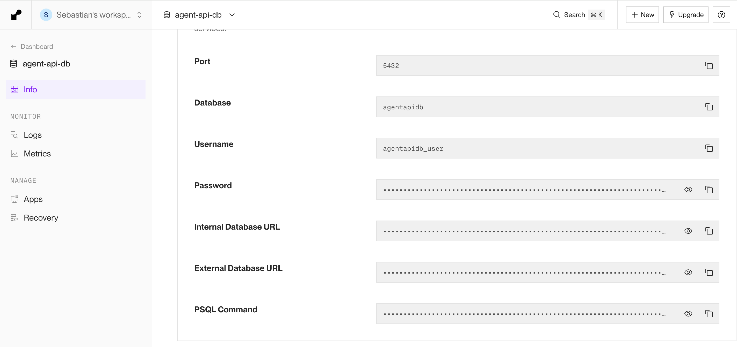Postgres DB Settings in Render